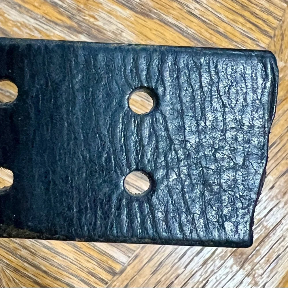 VINTAGE‎ Calvin Klein black genuine leather belt silver signature double buckle